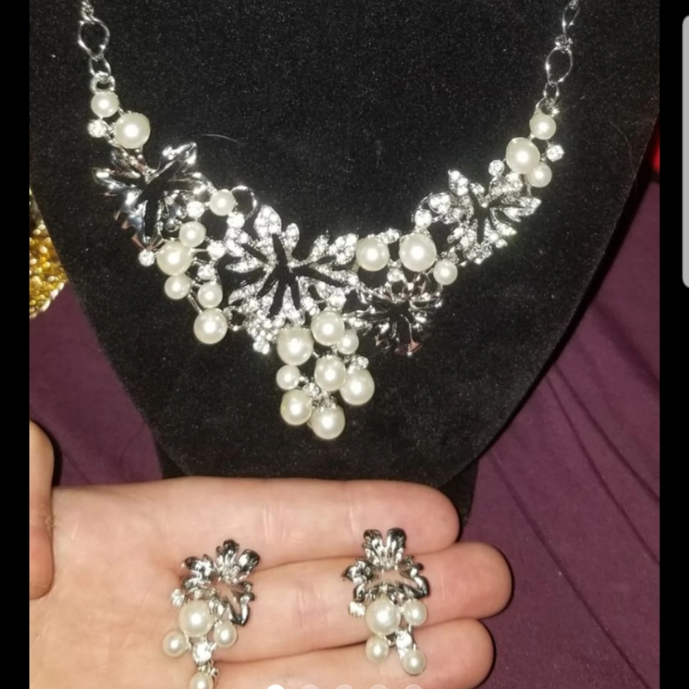 Silver floral Necklace and Earrings set